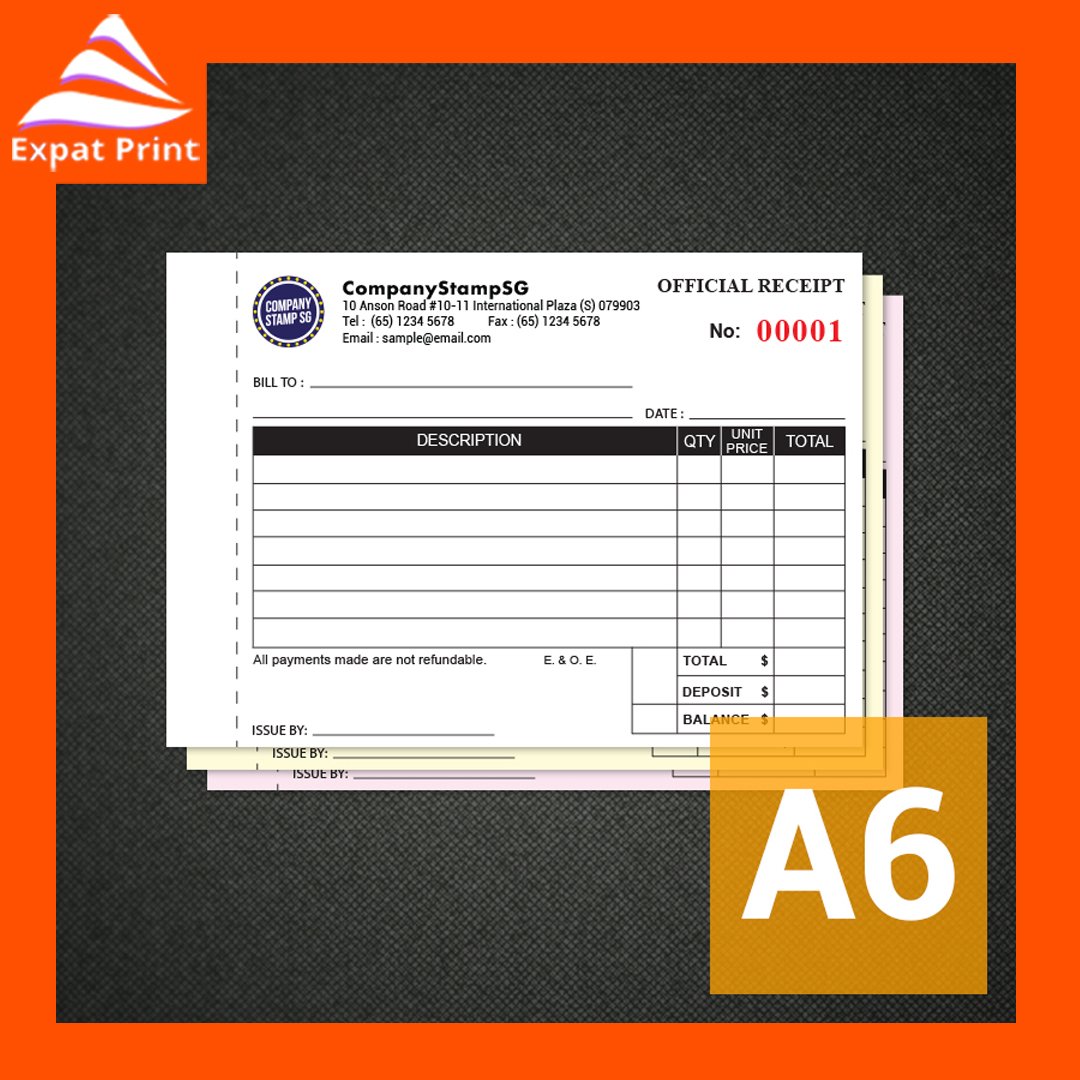 a6 receipt invoice books printing expat print